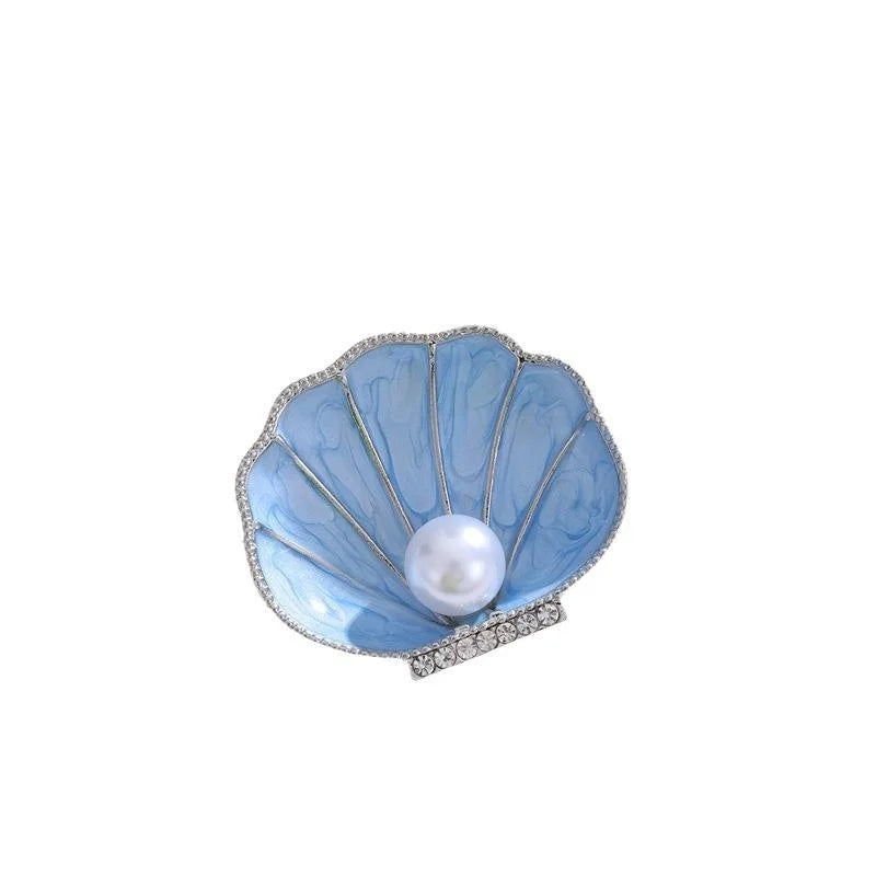 Elegant Pearl Shell Brooch With Enamel Alloy Rhinestone Trim, Luxury Women's Lapel Pin Suit Accessory