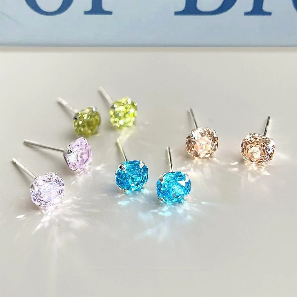 Light Luxury S925 Sterling Silver Geometric Octagon Rose Cut Zircon Stud Earrings For Women