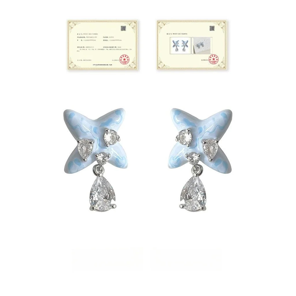Original Design Enamel Starfish Drop Earrings Eco Copper Micro Pave Zircon Designer Jewelry