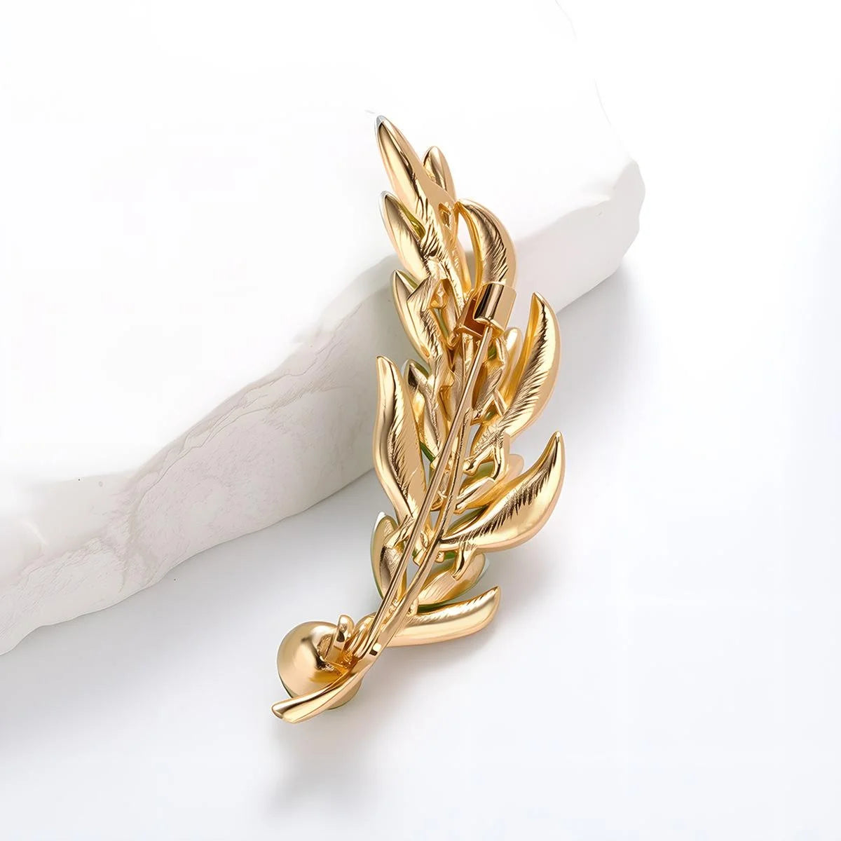 Elegant Wheat Stalk Brooch With Green Crystal Glass Leaves And Rhinestones, Luxury Lapel Pin Corsage Gift