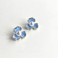 Sweet Forest Style Gradient Light Blue Iris Flower Copper Pearl Stud Earrings
