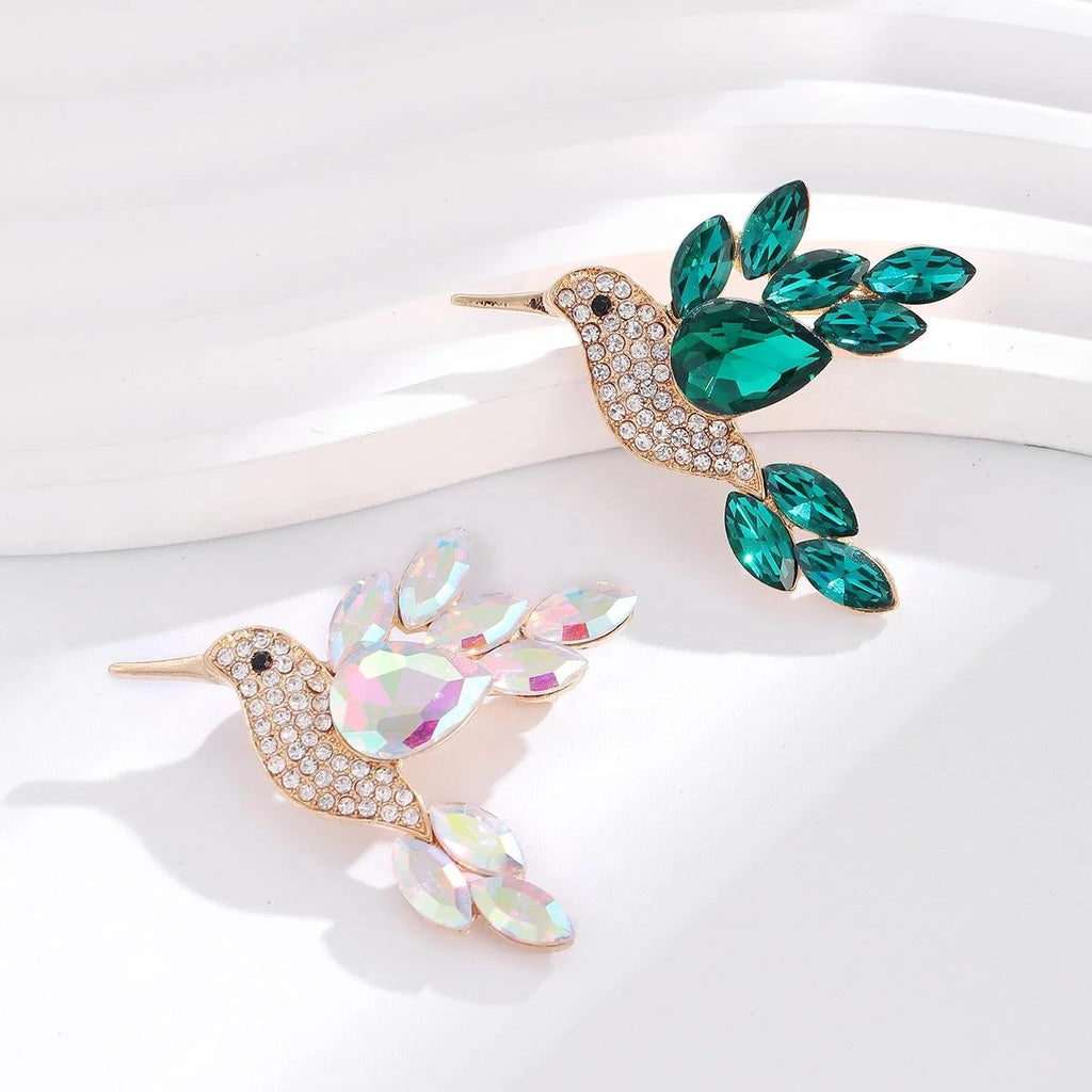 Elegant Flying Bird Rhinestone Glass Brooch Alloy Hummingbird Lapel Pin Corsage For Women's Suit Accessory Gift