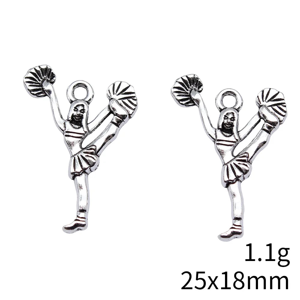 25x18mm 1.1g Antique Silver Zinc Alloy Cheerleader Girl Charm Pendant for DIY Necklace Bracelet Making