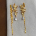 Luxury Copper Butterfly Tassel Drop Earrings Long Teardrop Convertible Statement Jewelry