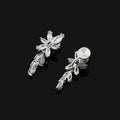 Elegant Zircon Leaf Wheat Flower Stud & Clip On No Piercing Bridal Dangle Earrings