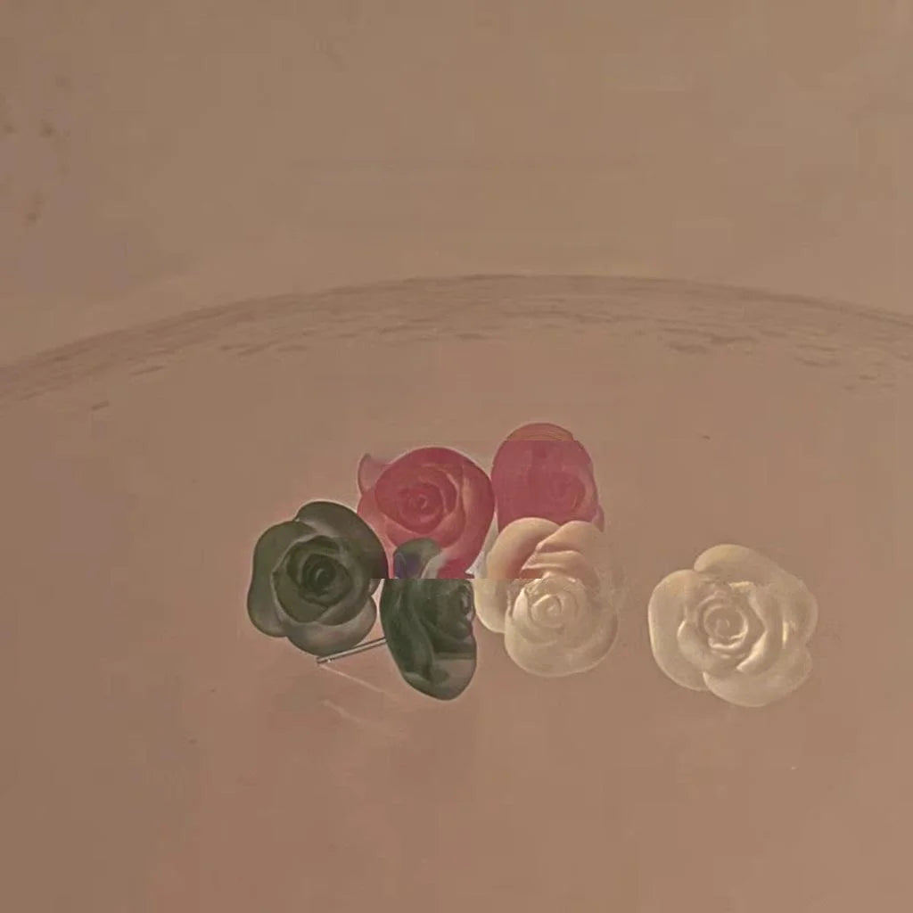French Sweet Flower Acrylic Resin Stud Earrings With Silver Plated Pins