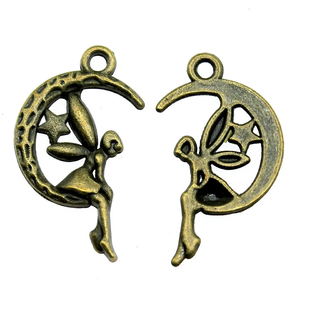 25x14mm 1.1g Vintage Zinc Alloy Angel Moon Star Charm Pendant for DIY Jewelry Accessories