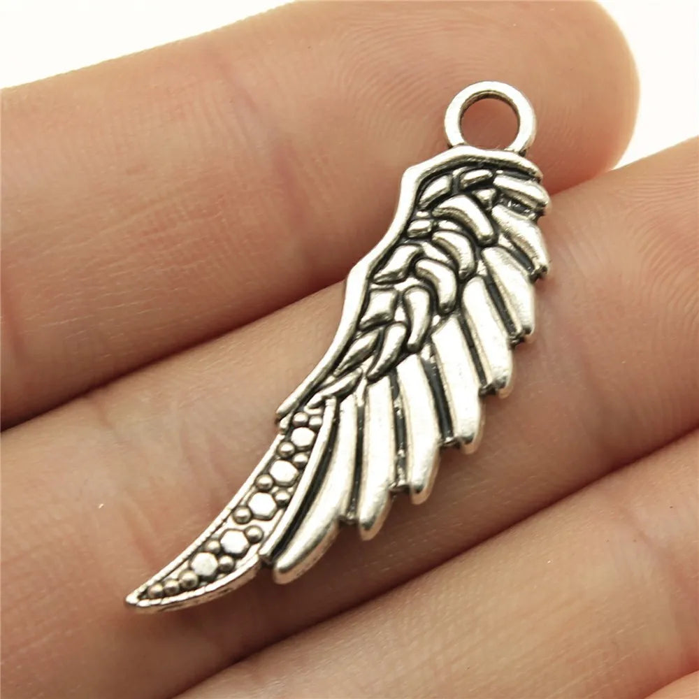 39mm 2.5g Antique Silver Zinc Alloy Wing Charm Pendant for DIY Necklace Bracelet Jewelry Making
