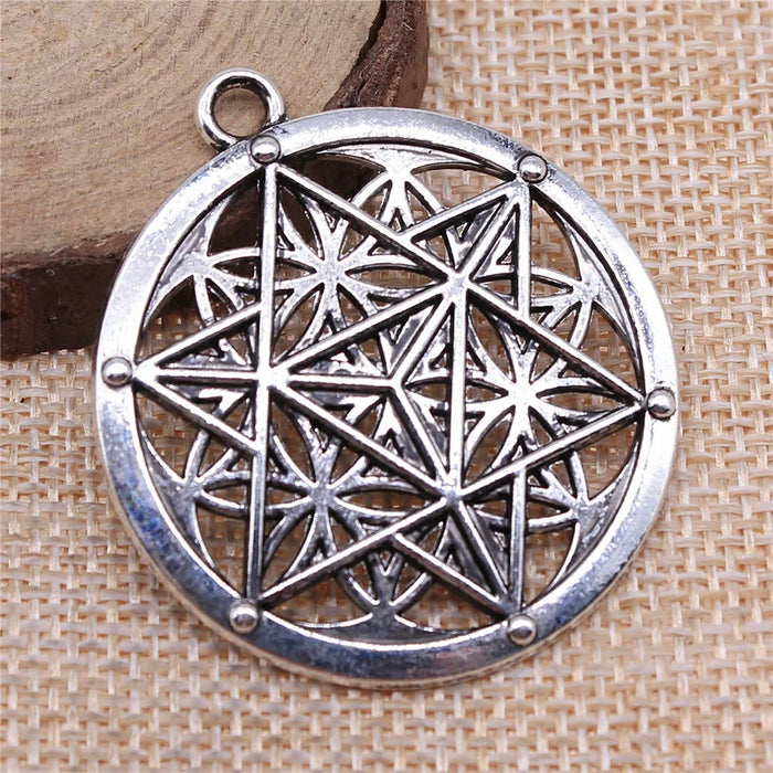 45x40mm 10.2g Antique Silver Zinc Alloy Hollow Magic Circle Round Charm Pendant for DIY Necklace Making