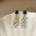 French Vintage Copper Pearl Grape Cluster Tassel Stud Earrings For Women