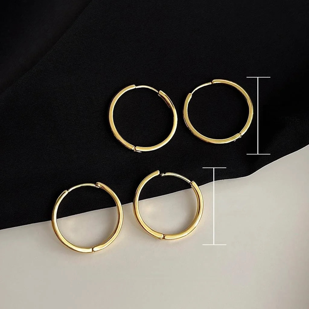 18K Gold Plated Copper Round Hoop Stud Earrings Premium Geometric Fashion Jewelry