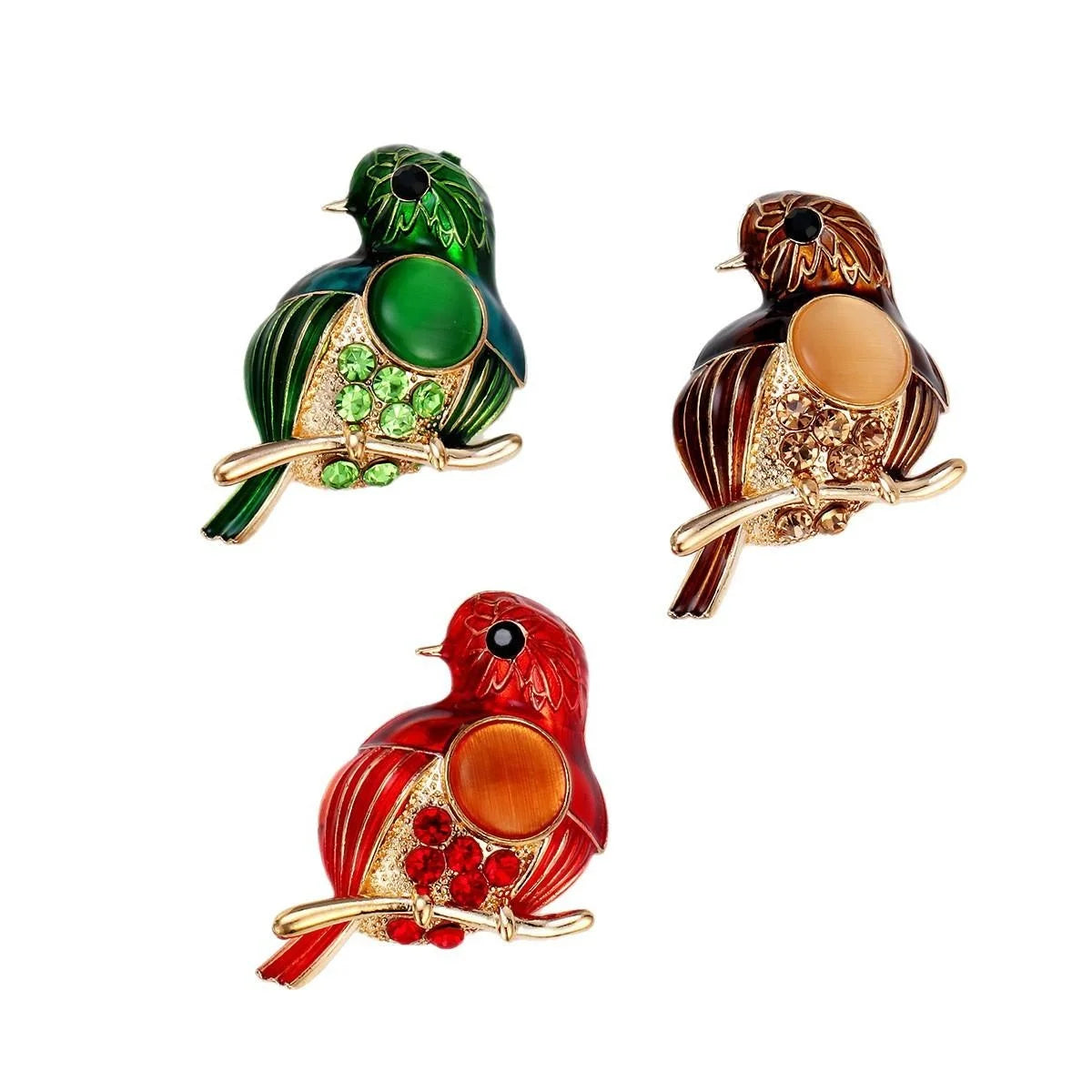 Elegant Green Enamel Magpie Bird Brooch With Rhinestones, Alloy Lapel Pin Corsage For Suit Accessory Gift