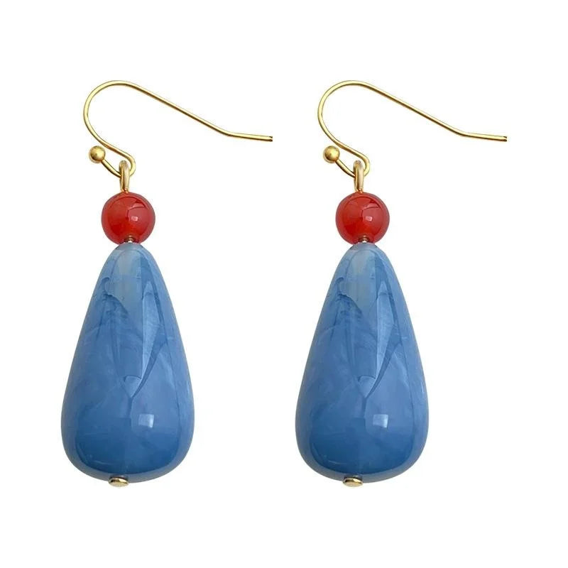 Sea Blue Acrylic Gradient Teardrop Drop Earrings Handmade Original Design Fashion Jewelry