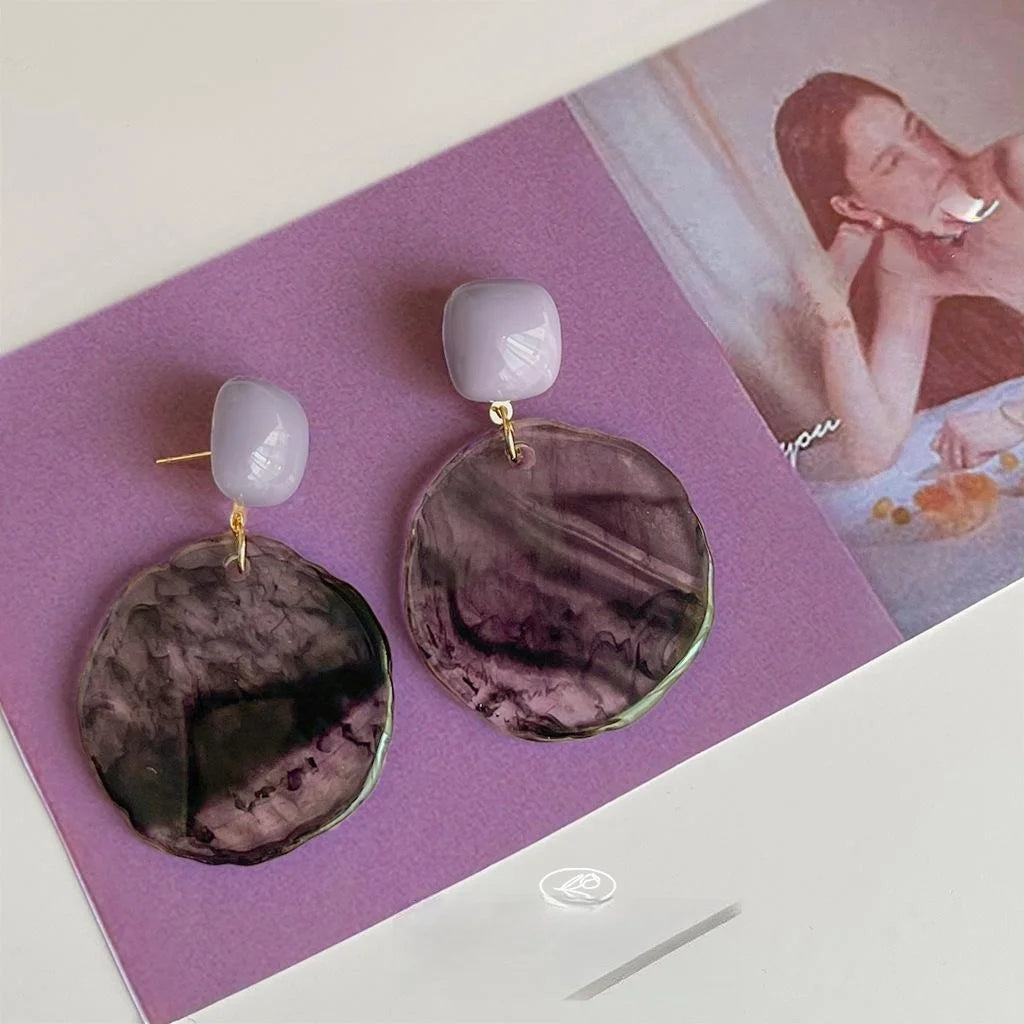 French Vintage Purple Gradient Acrylic Irregular Geometric Drop Earrings For Women
