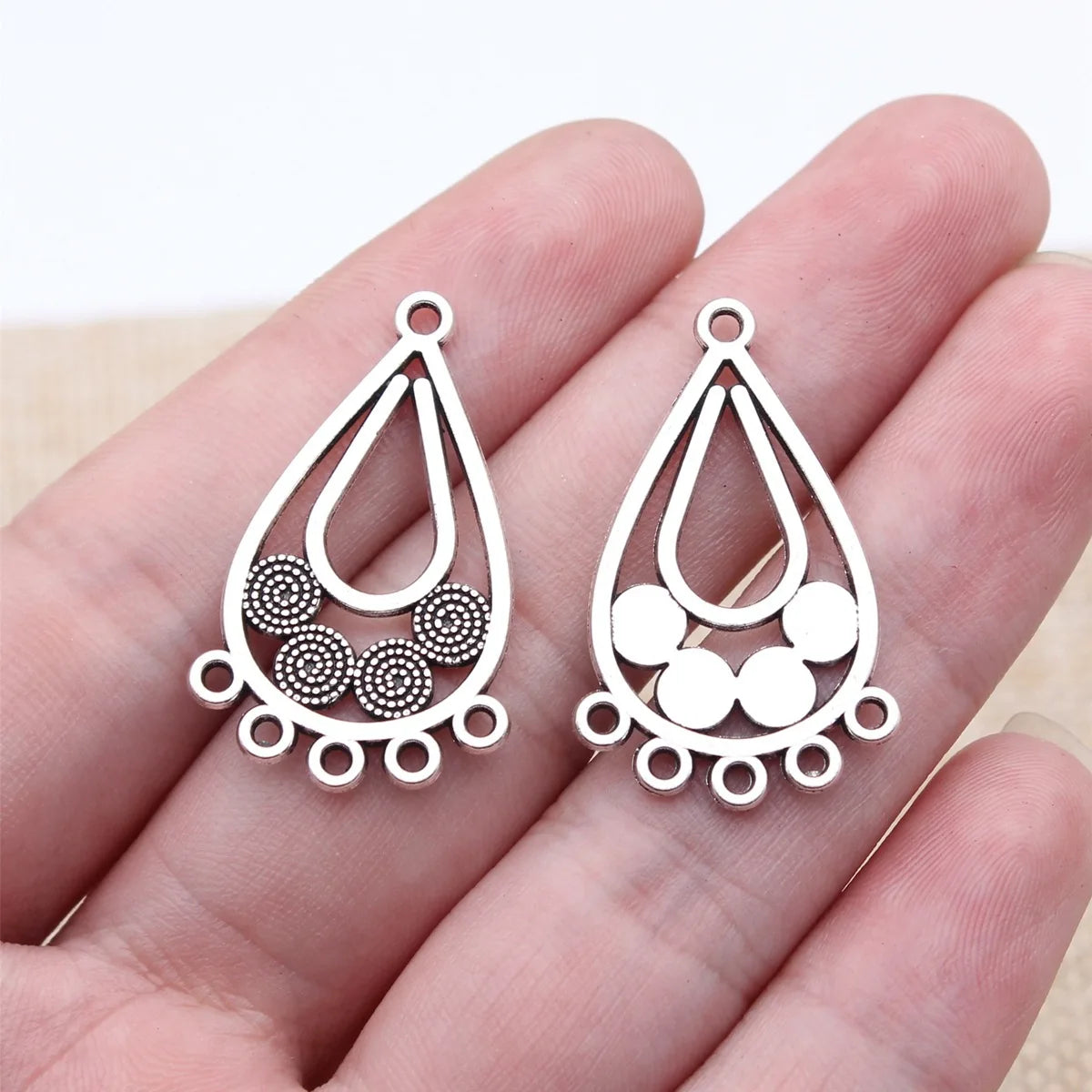 31x19mm 1.95g Antique Silver Zinc Alloy Teardrop Earring Connector Charm for DIY Dangle Earrings