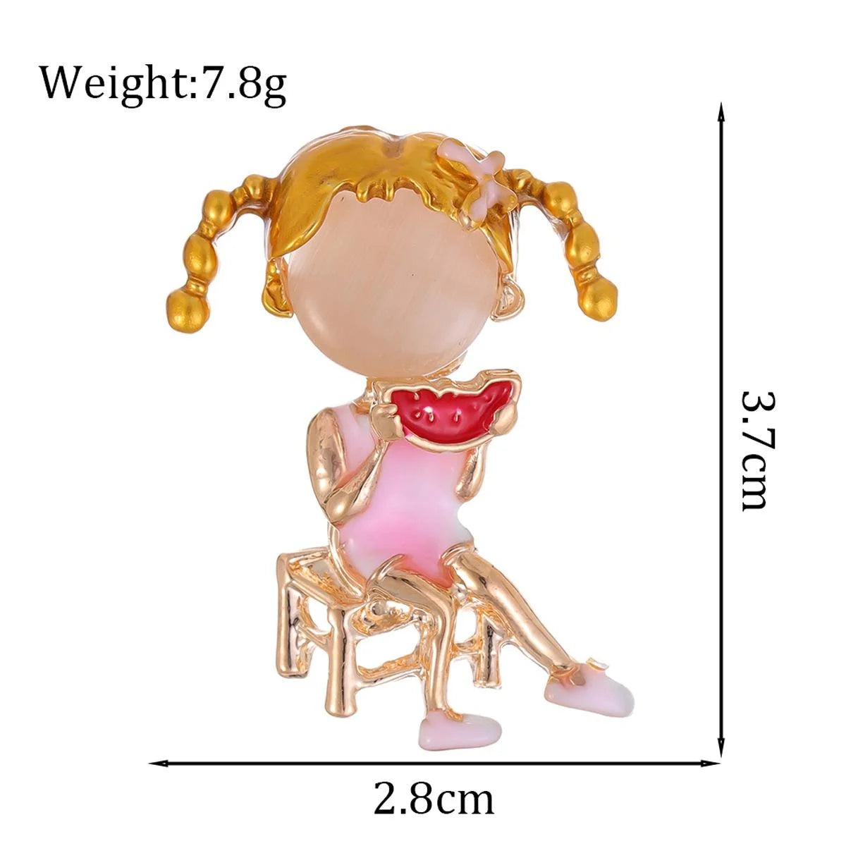 Cute Enamel Little Girl Eating Watermelon Brooch, Gold Tone Alloy Lapel Pin Corsage Suit Accessory Gift