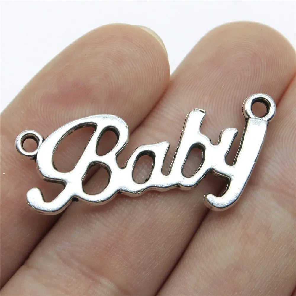 38x17mm 2.5g Antique Silver Zinc Alloy Baby Letter Connector Charm for Bracelet Necklace Making