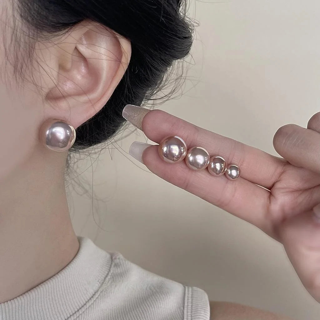 Elegant High Gloss Mabe Pearl Stud Earrings Geometric Bread Shape Pink Luster Jewelry