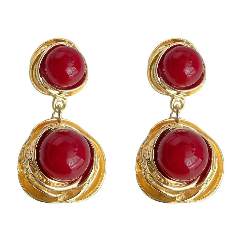 Vintage Burgundy Red Pearl Long Tassel Drop Earrings Handmade Copper Geometric Luxury Style