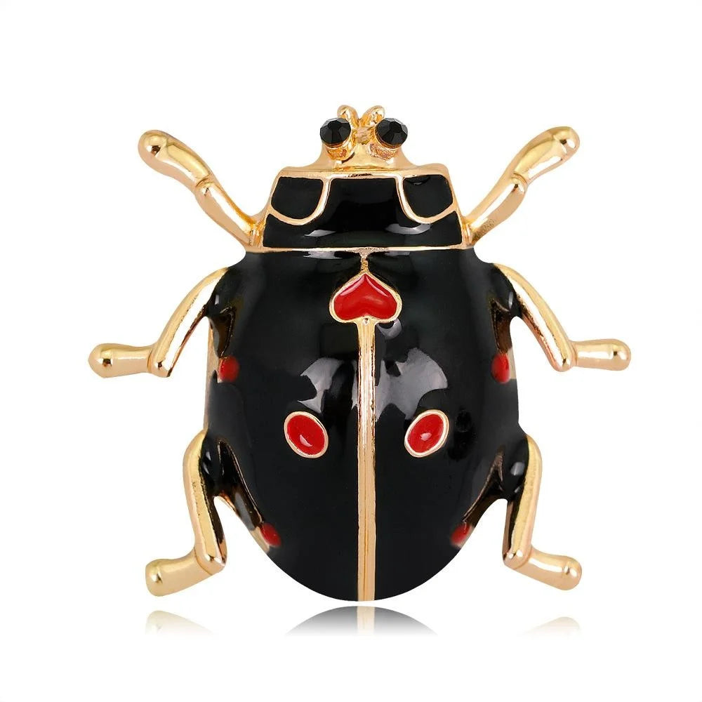 Cute Red Enamel Ladybug Brooch With Gold Tone Alloy And Rhinestone Accents, Women's Lapel Pin Gift