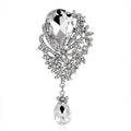 Elegant Blue Teardrop Rhinestone Peacock Flower Alloy Brooch Pin With Glass Drop, Women's Lapel Corsage Gift