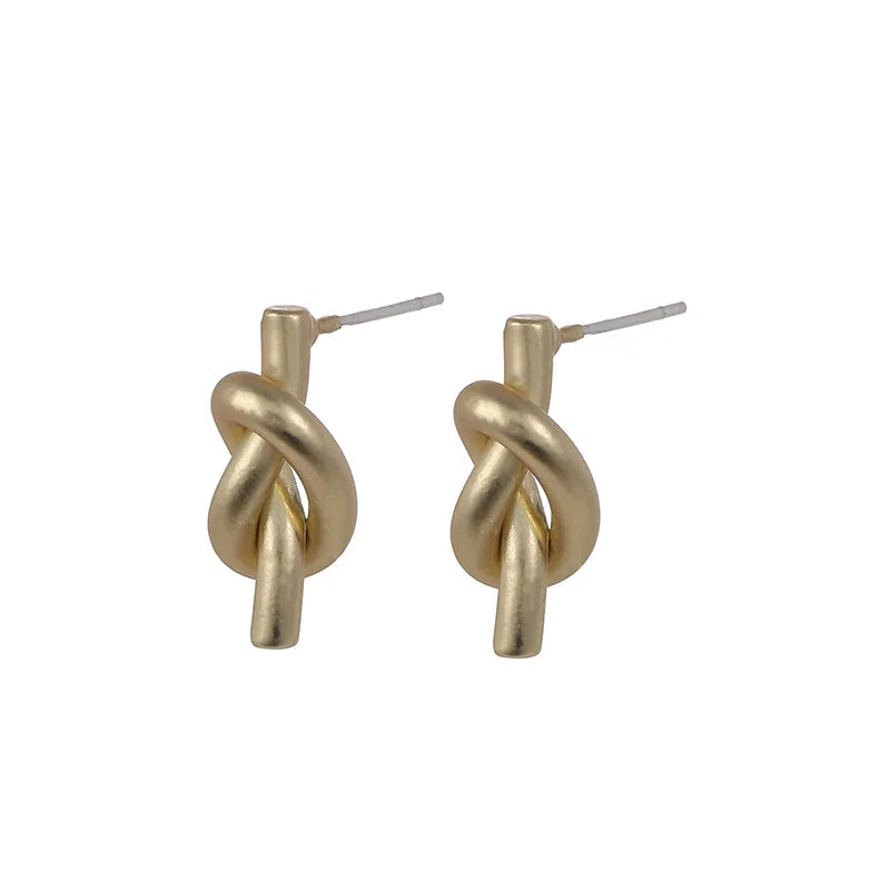 Elegant Gold Alloy Spiral Knot Geometric Stud & Clip On No Piercing French Minimalist Earrings