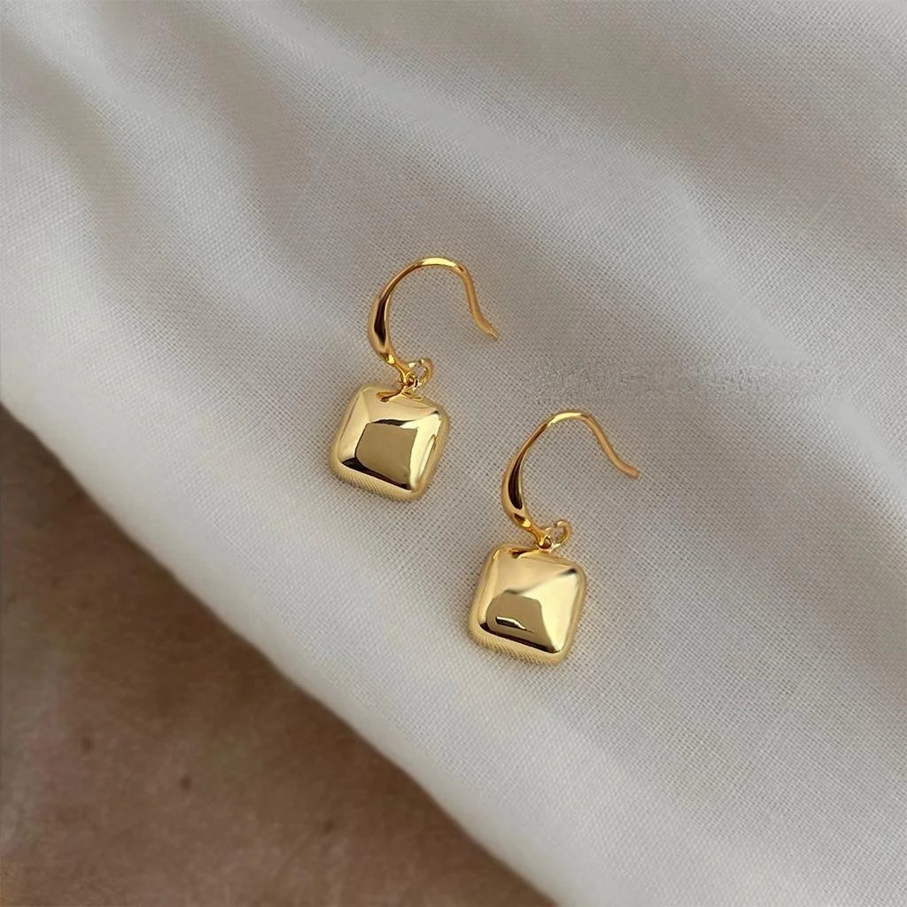 Premium Thick Real Gold Plated Eco Copper Square Geometric Minimalist Drop Earrings