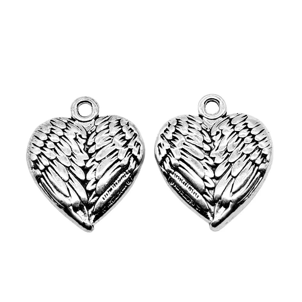 17x21mm 4.9g Antique Silver Zinc Alloy Winged Heart Wing Charm Pendant for Necklace Bracelet Making