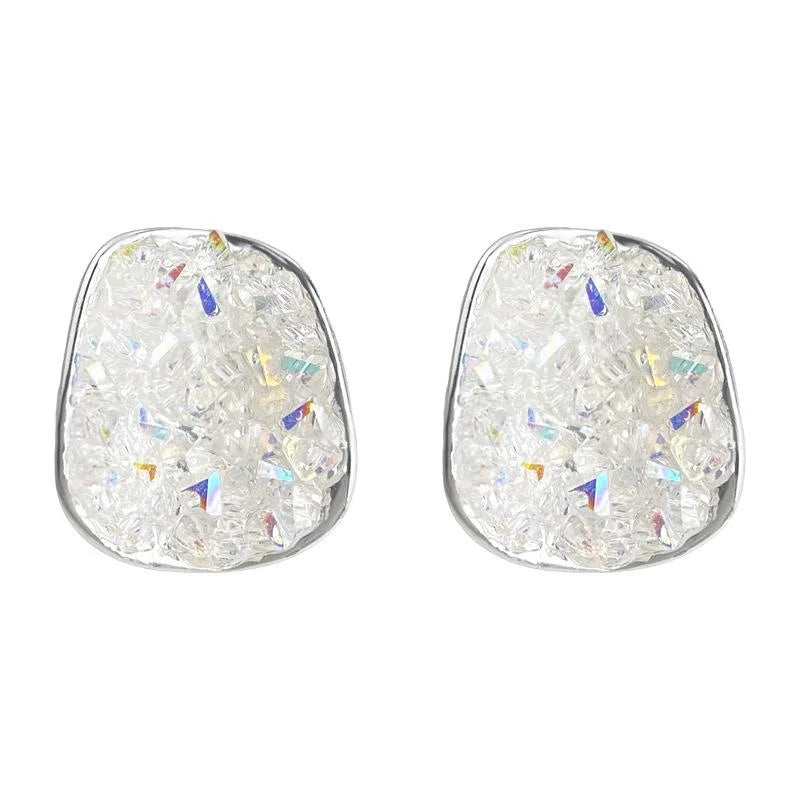 Fashion Glass Crystal Geometric Stud Earrings Handmade Sweet Minimalist Summer Vacation Style