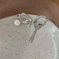 Freshwater Pearl Asymmetric Butterfly Stud Earrings Sweet Cool Lava Liquid Hollow Wing Jewelry