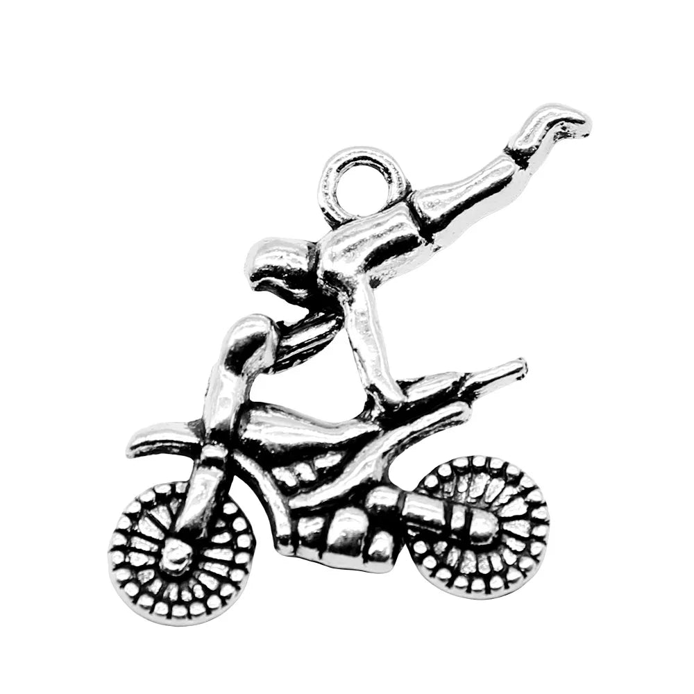 25x25mm 2.9g Antique Silver Zinc Alloy Motorcycle Racing Charm Pendant for DIY Sports Jewelry Making