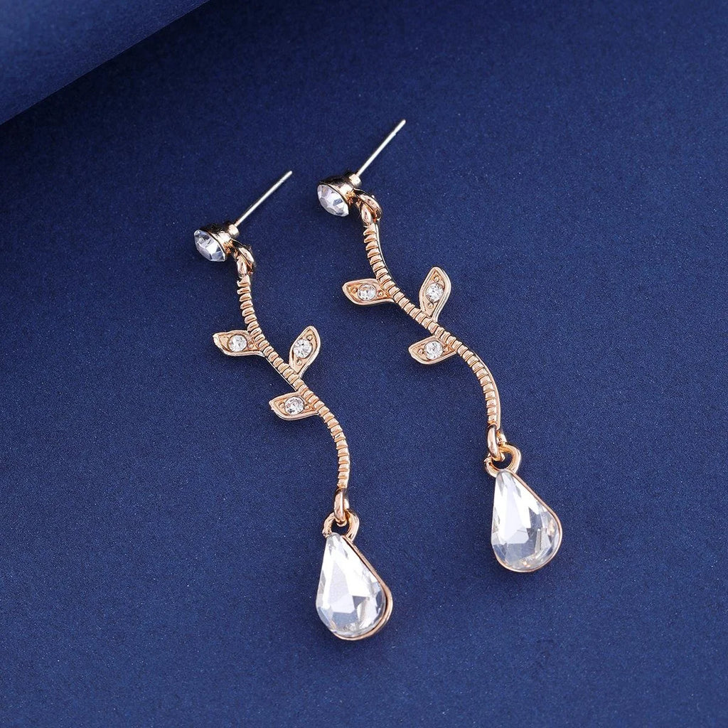 Elegant Silver Branch Leaf Zircon Crystal Teardrop Earrings And Necklace Jewelry Set For Wedding Party Gift