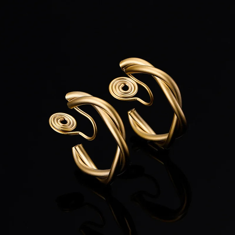 Elegant Gold Alloy Twisted Hoop Spiral Disc Stud & Clip On No Piercing Minimalist Round Earrings
