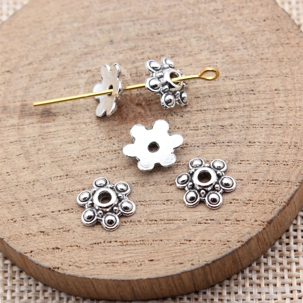 10.4x10.4mm 0.41g Antique Silver Zinc Alloy Flower Bead Cap Jewelry Finding for DIY Jewelry Making