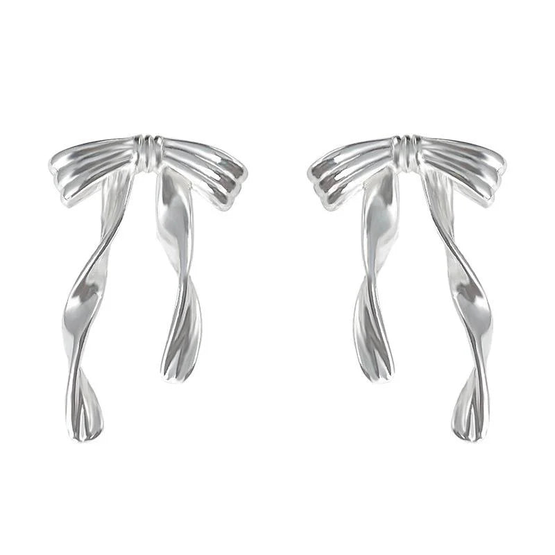 Minimalist Copper Ribbon Bow Drop Earrings, Sweet Ballet Style Jewelry