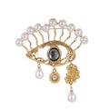 Luxury Evil Eye Pearl Rhinestone Tassel Brooch, Gold Alloy Statement Lapel Pin Suit Accessory Gift