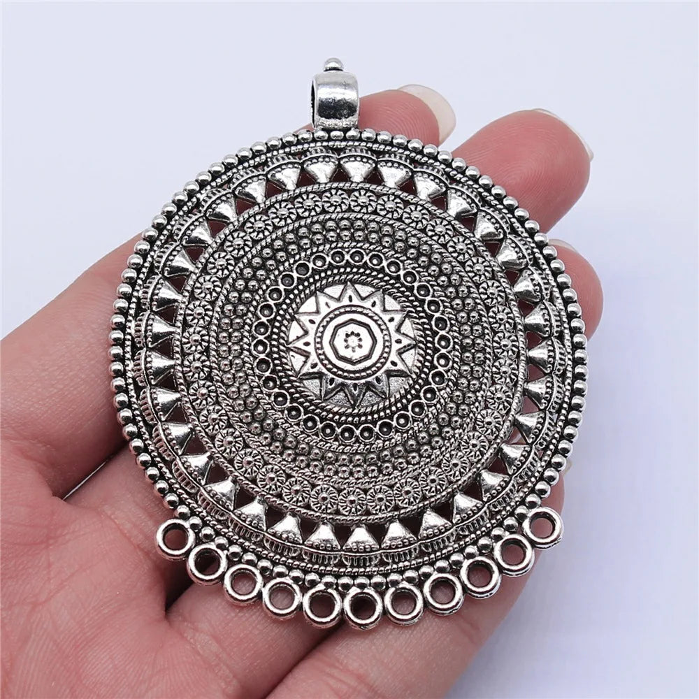 74x60mm 16.7g Multicolor Zinc Alloy Carved Round Connector Charm Pendant for DIY Necklace Making