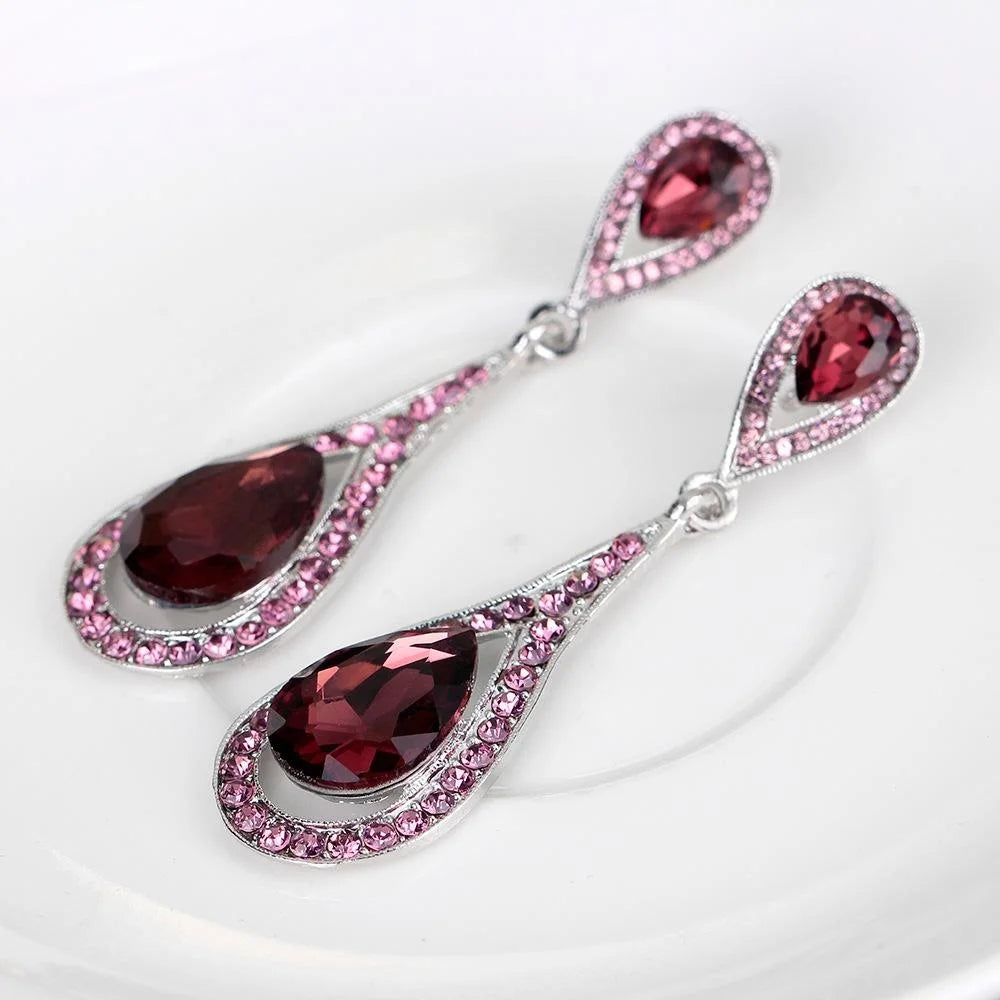 Luxury Teardrop Rhinestone Crystal Long Dangle Earrings For Women Elegant Bridal Wedding Party Jewelry