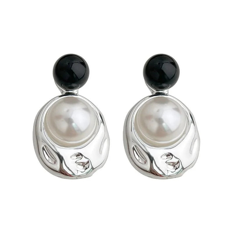 Silver Plated Copper Irregular Liquid Metal Drop Earrings For Women Geometric Designer Style