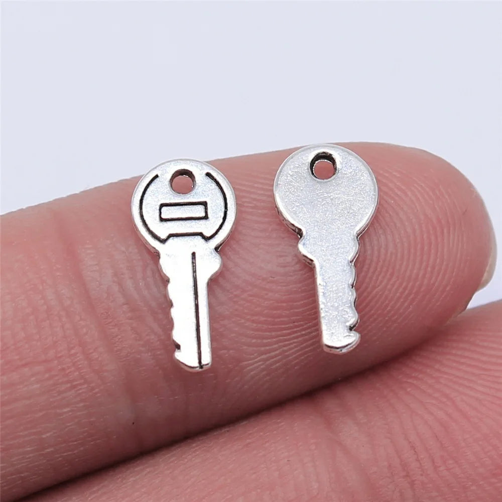 13x5mm 0.35g Antique Silver Zinc Alloy Key Charm Pendant for DIY Necklace Bracelet Jewelry Making