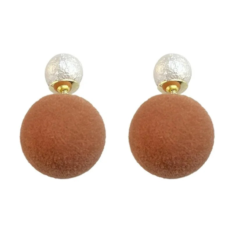Flocked Round Geometric Pearl Stud Earrings Copper Fashion OL Jewelry