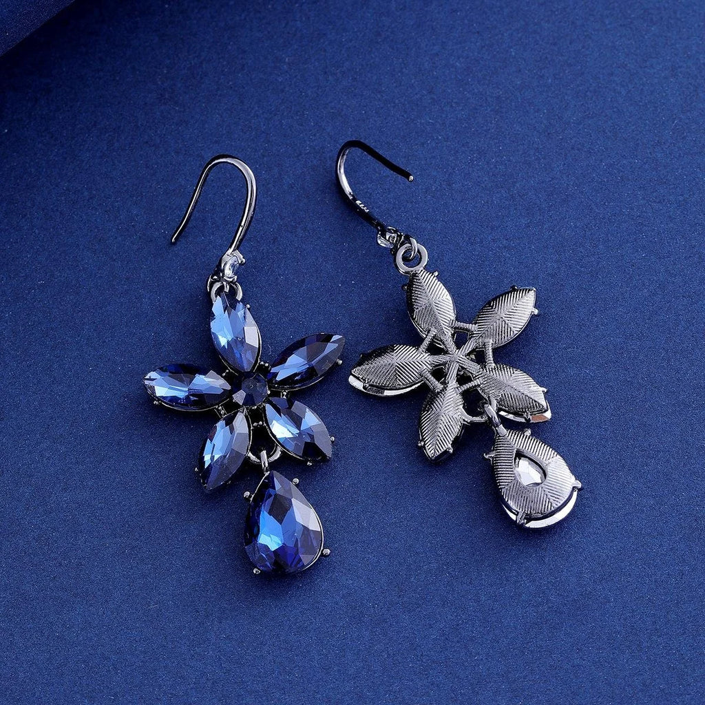 Luxury Crystal Flower Teardrop Dangle Earrings, Vintage Alloy Rhinestone Drop Jewelry For Wedding Party