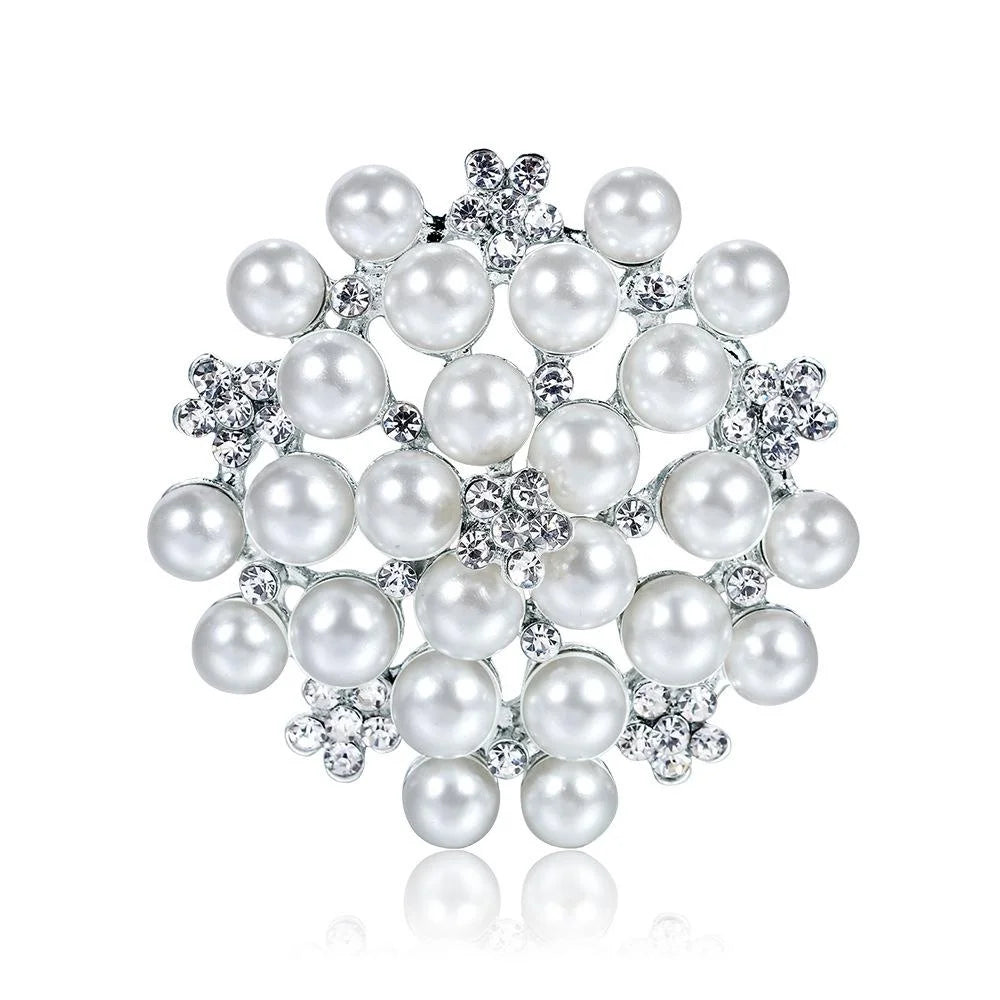 Elegant Pearl And Rhinestone Flower Bouquet Brooch, Alloy Lapel Pin Corsage For Women's Suit Accessory Gift