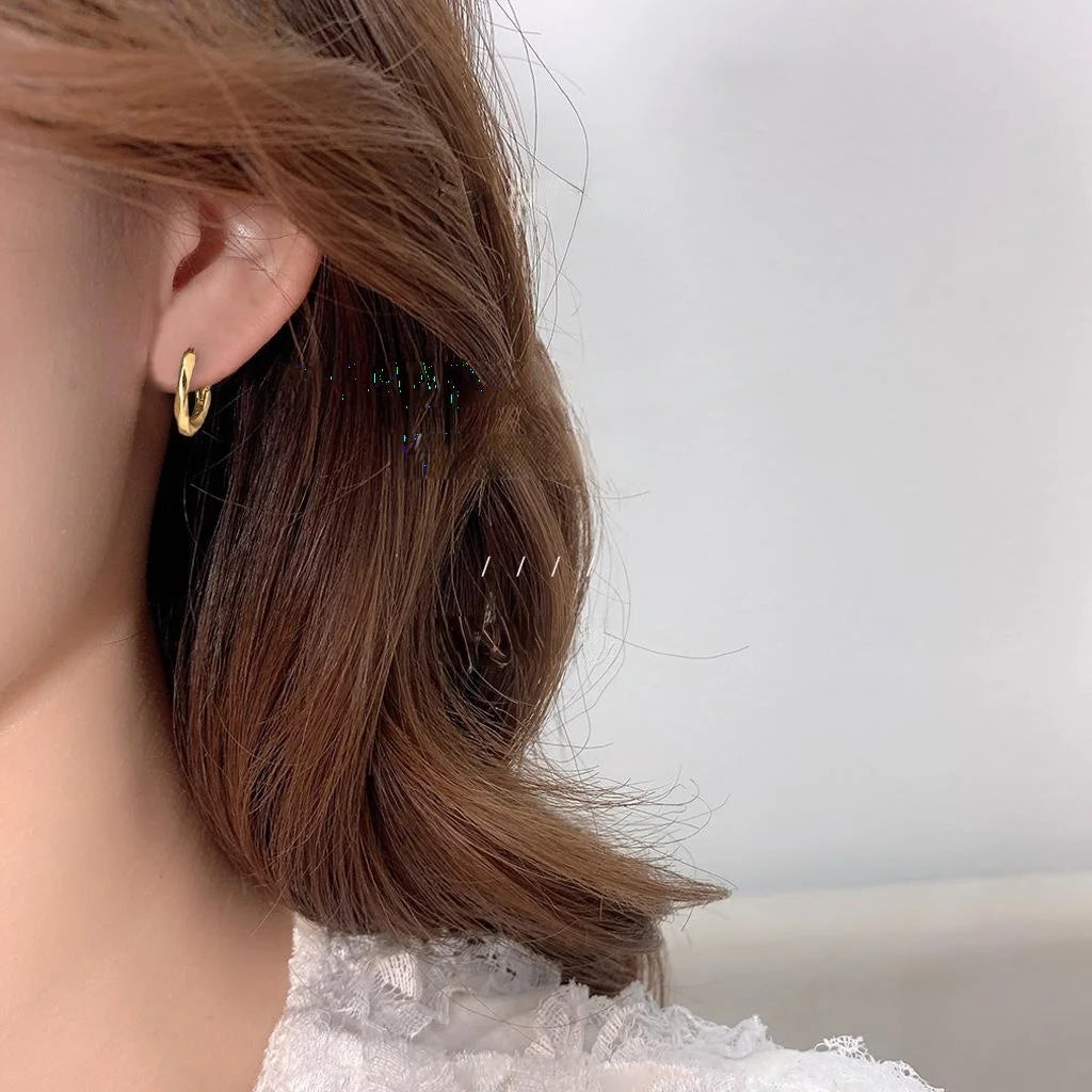 Minimalist 14K Gold Plated Copper Twisted Round Hoop Earrings Geometric Line Daily Jewelry
