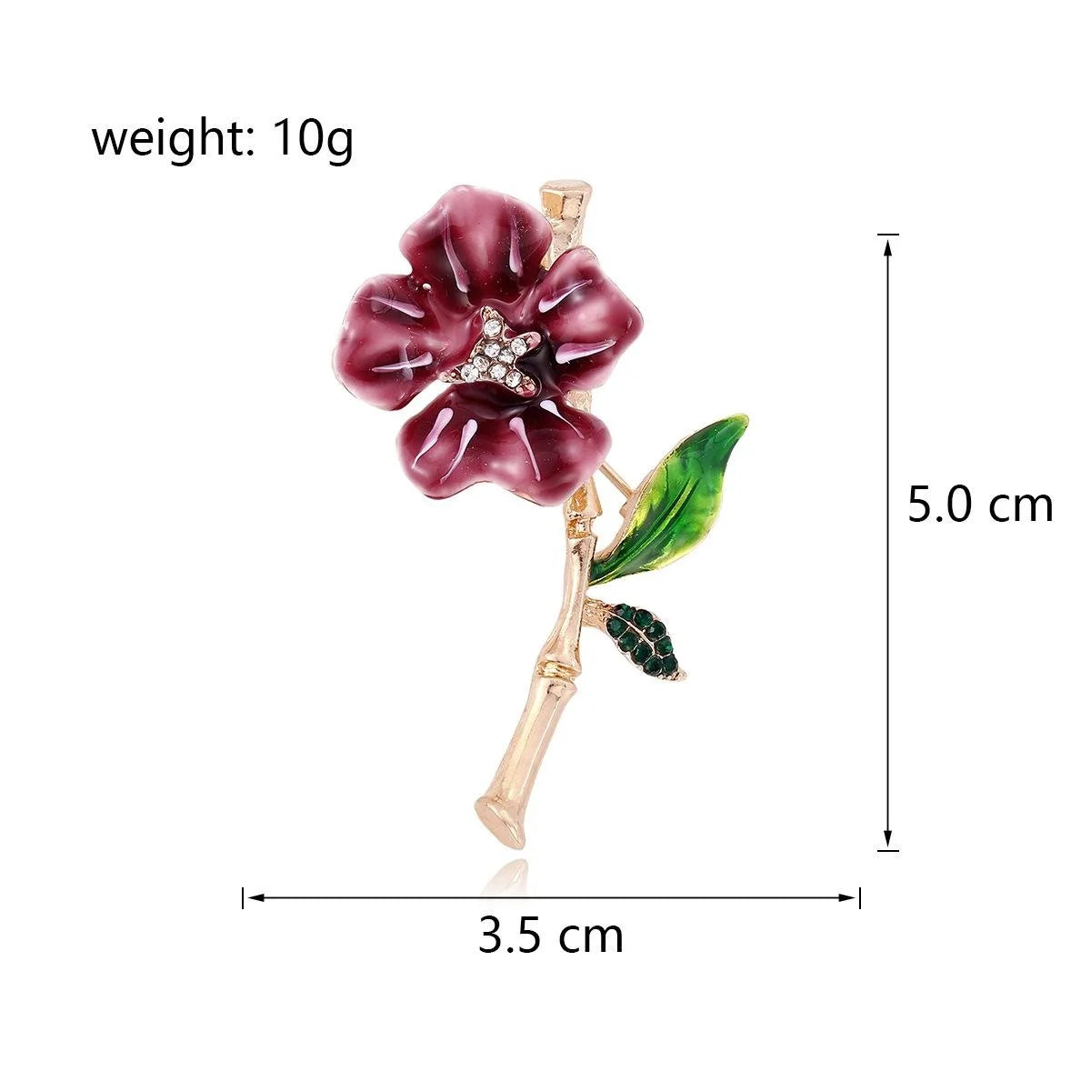 Elegant Enamel Burgundy Flower Brooch With Rhinestone Center, Alloy Stem Lapel Pin Corsage Suit Accessory Gift