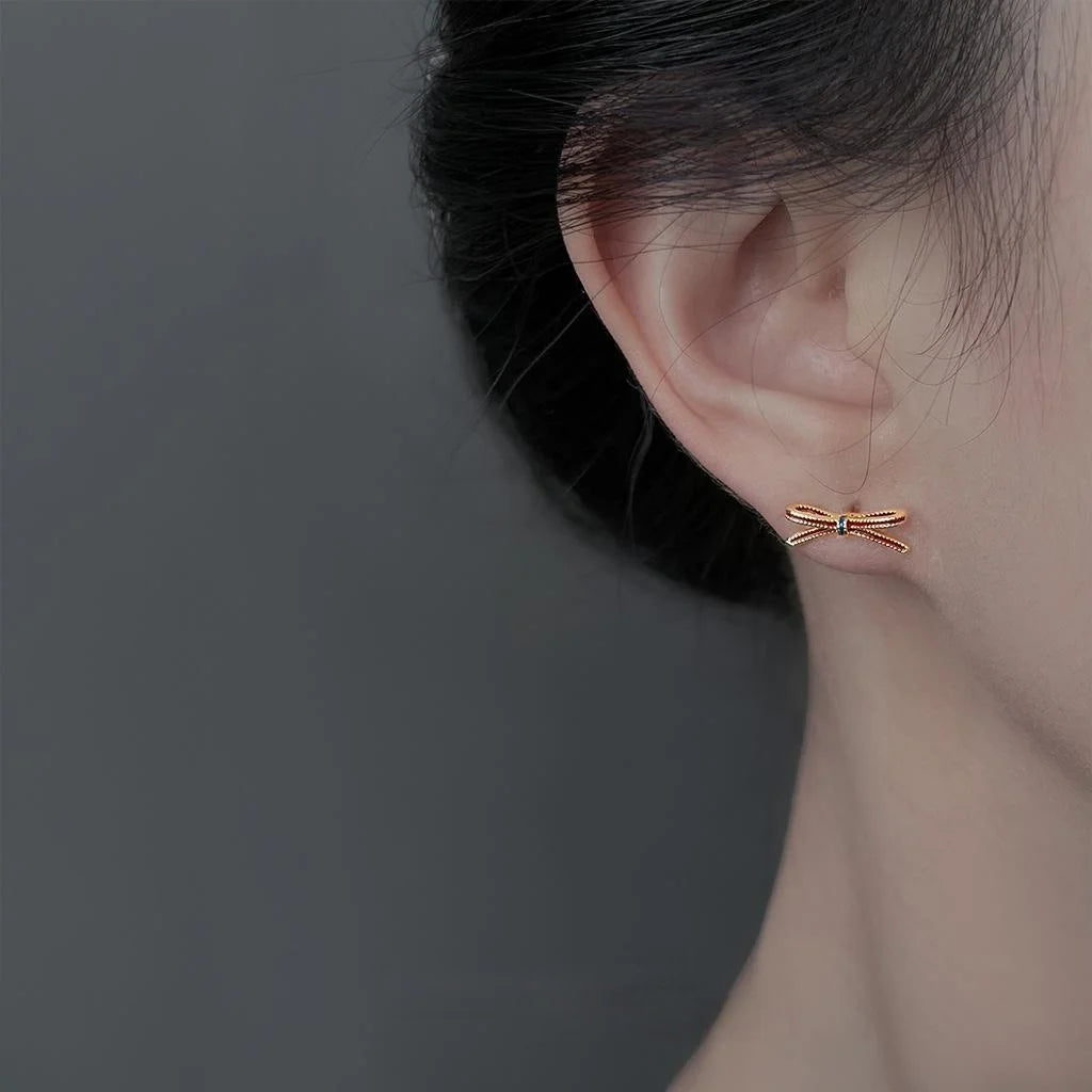 Light Luxury Burgundy Bow Stud Earrings, Copper Enamel Mini Silver Plated Pin Jewelry