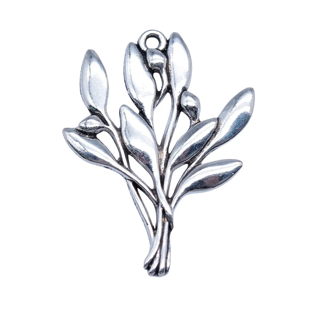30x40mm 3.6g Antique Silver Zinc Alloy Olive Branch Charm Pendant for DIY Necklace Bracelet Making