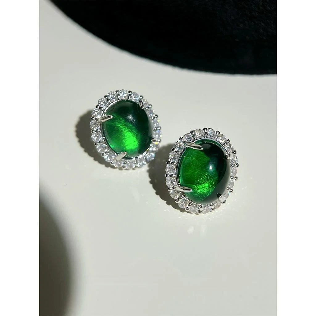 Luxury Oval Micro Pave Zircon Stud Earrings Vintage Court Style Geometric Jewelry