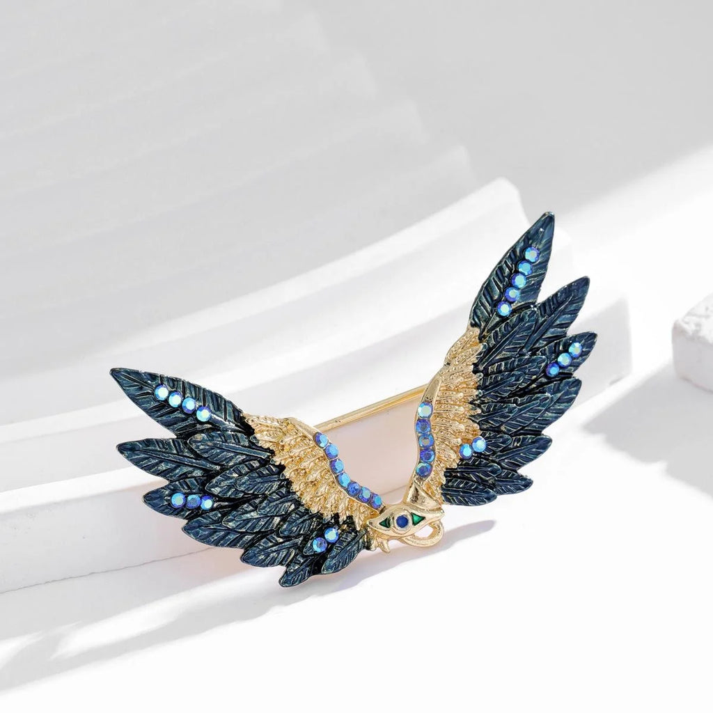 Elegant Enamel Angel Wings Brooch With Rhinestones, Luxury Alloy Lapel Pin Corsage Suit Accessory Gift