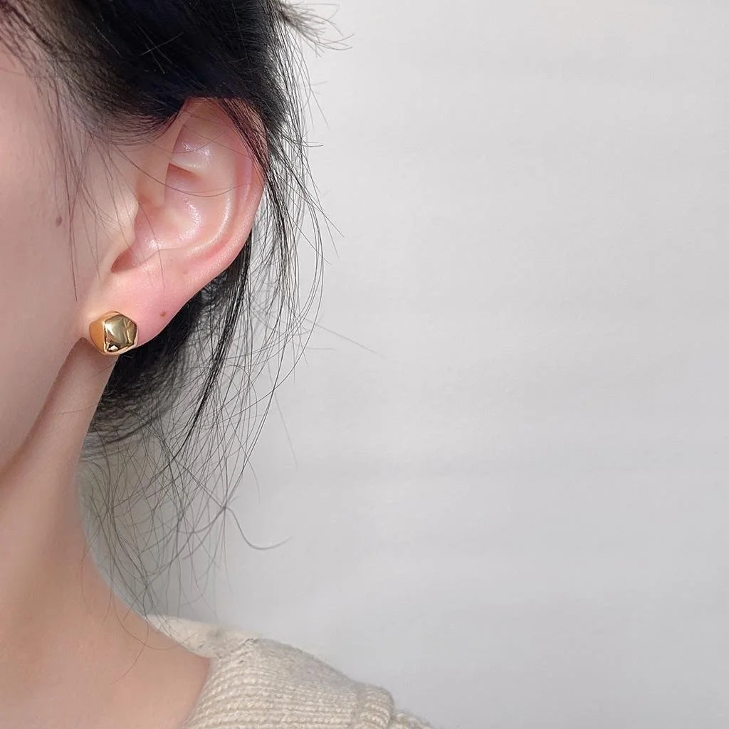 18K Real Gold Plated Copper Irregular Geometric Bean Stud Earrings Light Luxury Minimalist